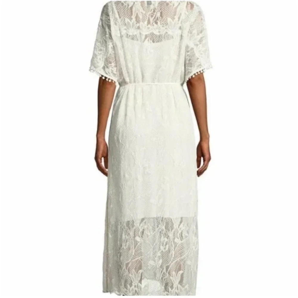 Jade by Johnny Was Cream Lace Maxi Dress Pom Pom Flutter Sleeve XL L37719-1 - Picture 3 of 7